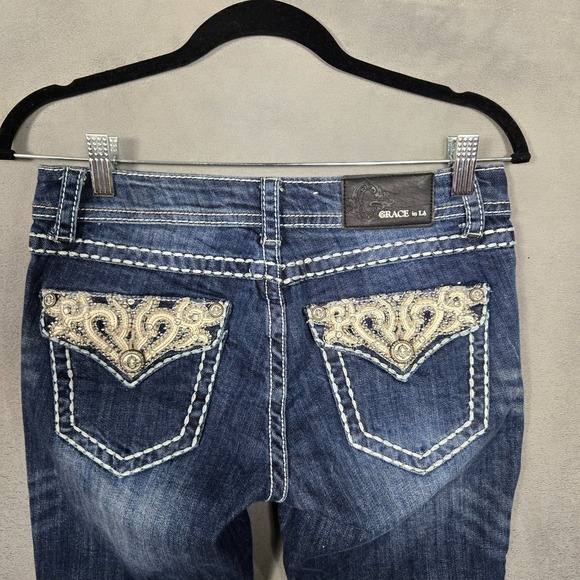 Grace in LA flap pocket sequin Jeans Womens 26 ( fits 28x34) bootcut bling - Picture 1 of 12